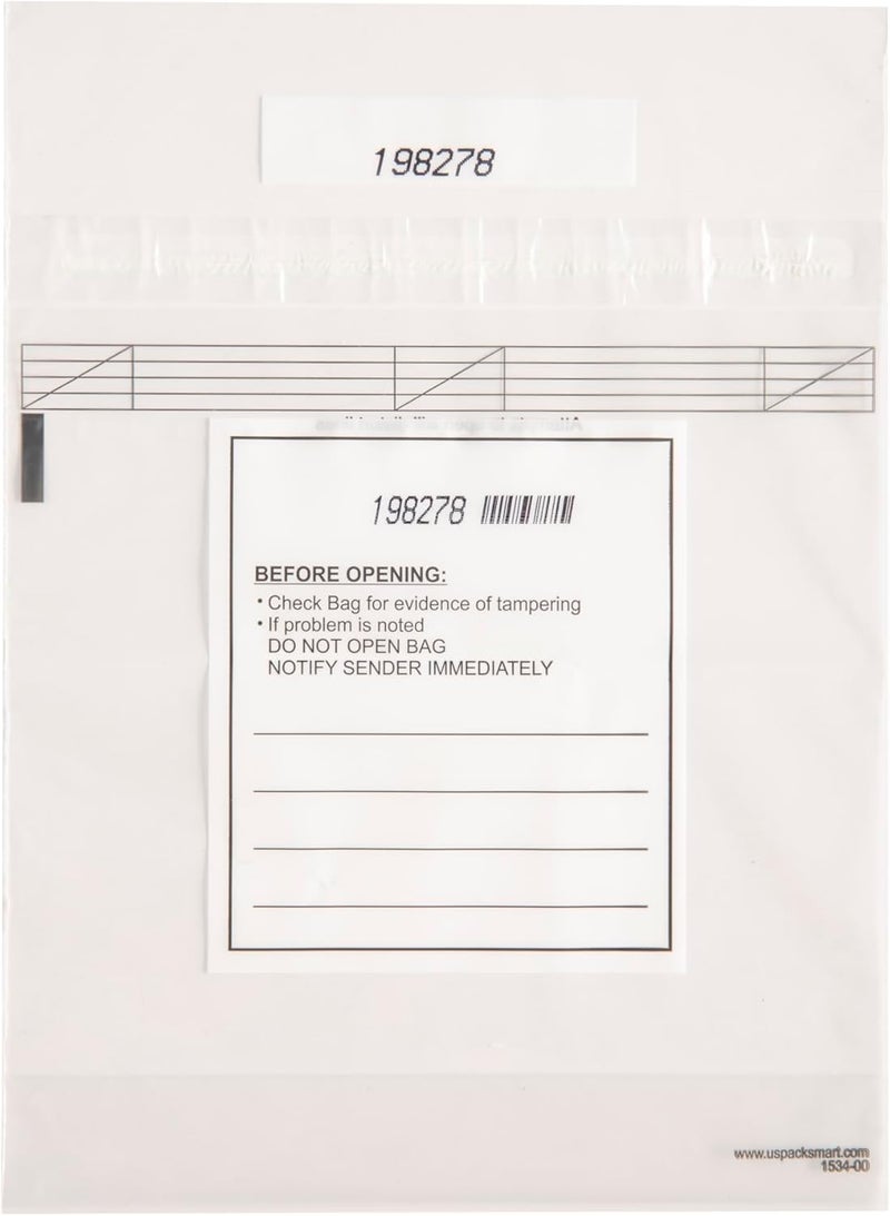 US PACK SMART Clear Bank Deposit Bags 8.5"x8" 100-pack | Secure Bank Cash Transmittal Envelopes for Cash, Coins, Credit Cards, Checks, and More | Numbered, Self-Sealing, and Permanent Adhesive - Image 1