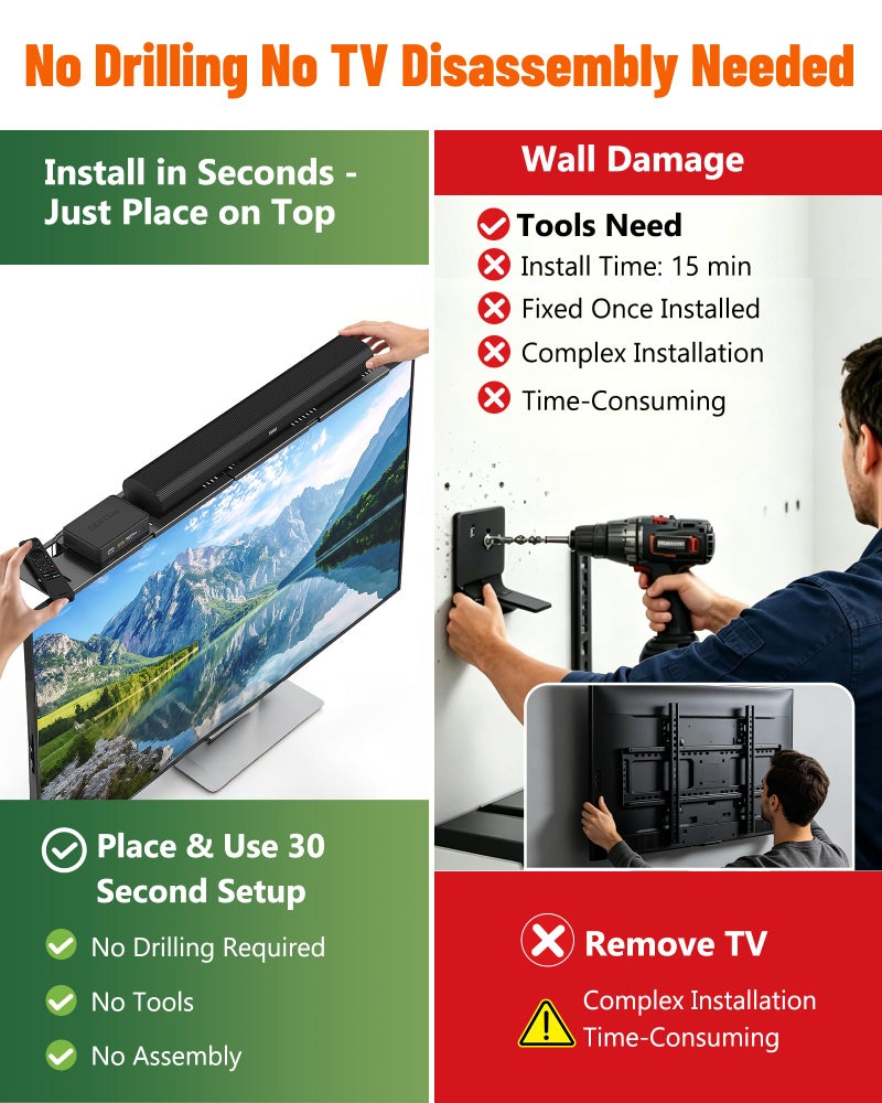 CUISIBOT Soundbar Mount, No Drilling Steel TV Top Shelf Fits Most of Sound Bars Up to 15 Lbs, Universal Sound Bar TV Mount Bracket, Sound Bar Stand Compatible with Samsung, Sony, LG,Bose, 33.8x4.7inch - Image 2