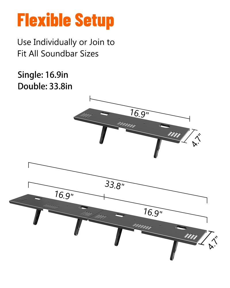 CUISIBOT Soundbar Mount, No Drilling Steel TV Top Shelf Fits Most of Sound Bars Up to 15 Lbs, Universal Sound Bar TV Mount Bracket, Sound Bar Stand Compatible with Samsung, Sony, LG,Bose, 33.8x4.7inch - Image 4