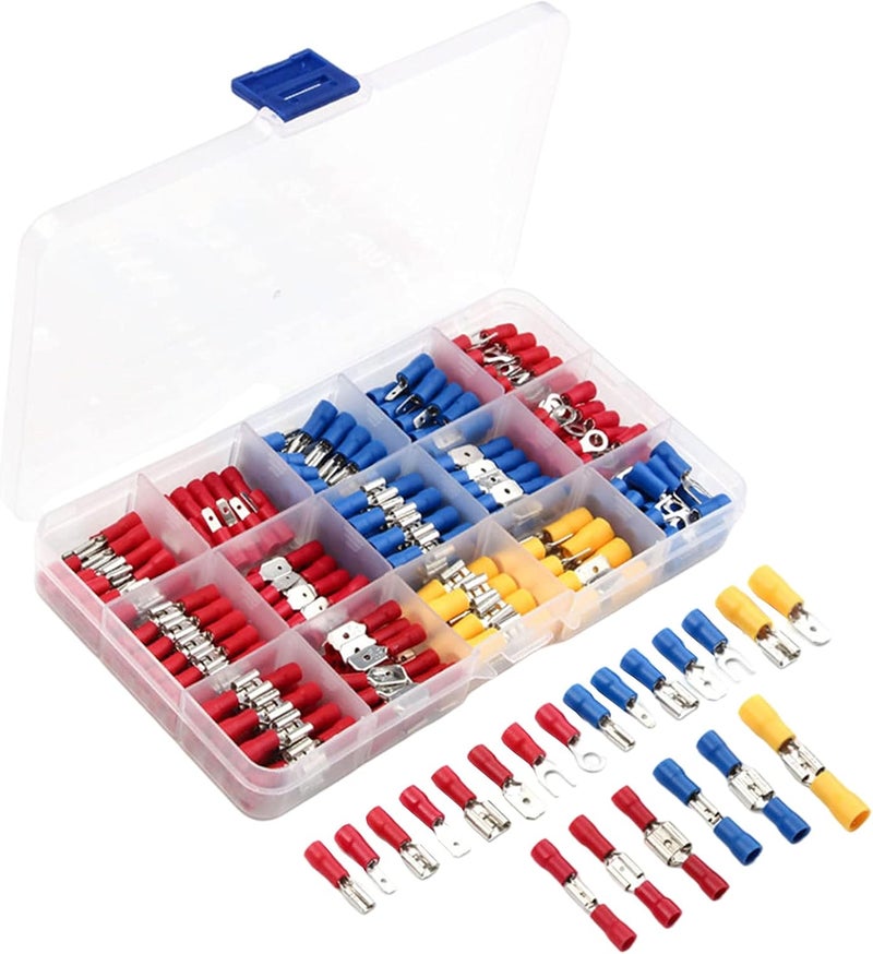 كلاراكو مجموعة متنوعة من 280 قطعة من أطراف توصيل الأسلاك الكهربائية المعزولة، حلقات توصيل، أطراف توصيل مسطحة، معبأة في علبة بلاستيكية - Image 1