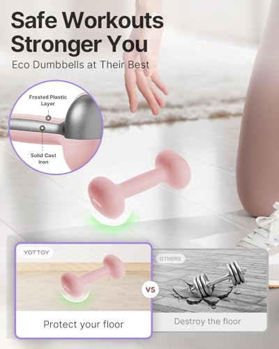 YOTTOY مجموعة أوزان يوتوي من 2 دمبل، أوزان يدوية من 2-15 رطل للنساء، أوزان يدوية غير قابلة للانزلاق لصالة الألعاب الرياضية المنزلية، تدريب القوة، وتمارين الجسم بالكامل (وردي، 5 رطل-زوج) - Image 3
