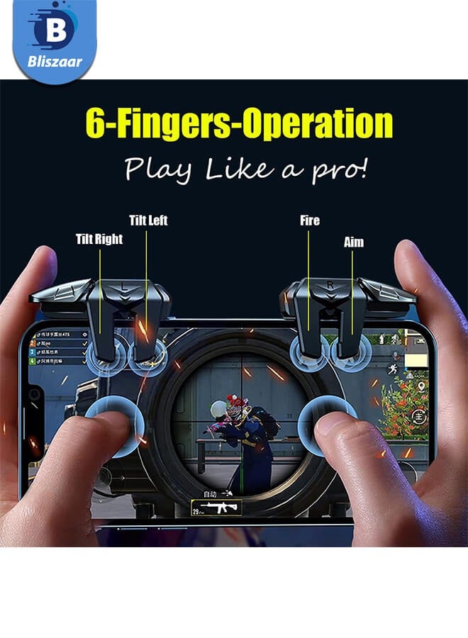 Bliszaar Mobile Phone Controller for Android & iPhone with 2 Finger Sleeves, 6 Trigger Game Controller Compatible with PUBG Mobile, Phone Triggers for Gaming with Sensitive Shoot and Aim  - Image 2