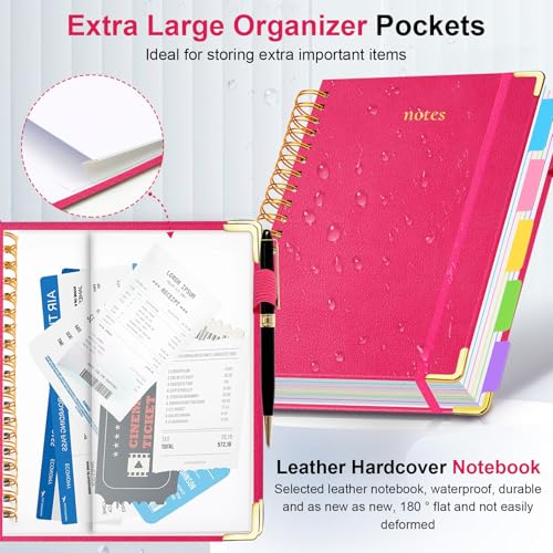 GDGDSY Hardcover Spiral Notebook 8"x10" Journal Notebook with Tabs and Removable Dividers 300 Pages 5 Subject Notebook College Ruled, Faux Leather Spiral Bound Notebook for Women School Work (Rose Red) - Image 2