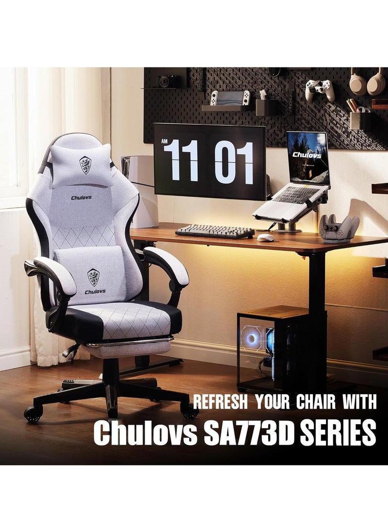 Chulovs - Chulovs Gaming Chair, featuring a Spring-Loaded Fabric Seat, Ergonomic High-Back Design with Foot Rest for Adults, and Lumbar Support, Pivots for Optimal Comfort in Office & Gaming Settings - Image 1