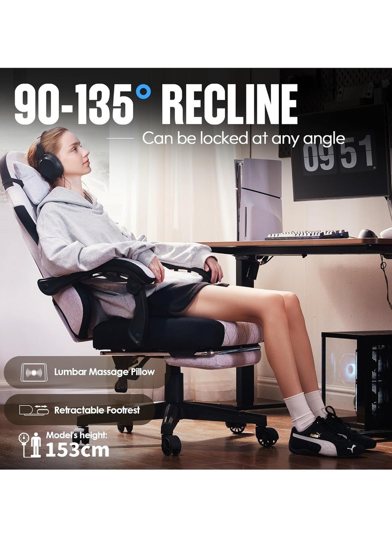 Chulovs - Chulovs Gaming Chair, featuring a Spring-Loaded Fabric Seat, Ergonomic High-Back Design with Foot Rest for Adults, and Lumbar Support, Pivots for Optimal Comfort in Office & Gaming Settings - Image 1
