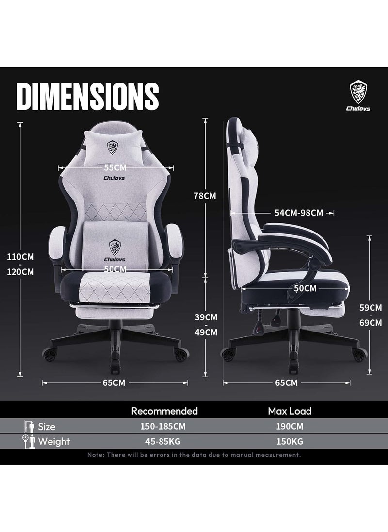Chulovs - Chulovs Gaming Chair, featuring a Spring-Loaded Fabric Seat, Ergonomic High-Back Design with Foot Rest for Adults, and Lumbar Support, Pivots for Optimal Comfort in Office & Gaming Settings - Image 1