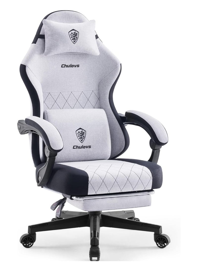 Chulovs - Chulovs Gaming Chair, featuring a Spring-Loaded Fabric Seat, Ergonomic High-Back Design with Foot Rest for Adults, and Lumbar Support, Pivots for Optimal Comfort in Office & Gaming Settings - Image 1