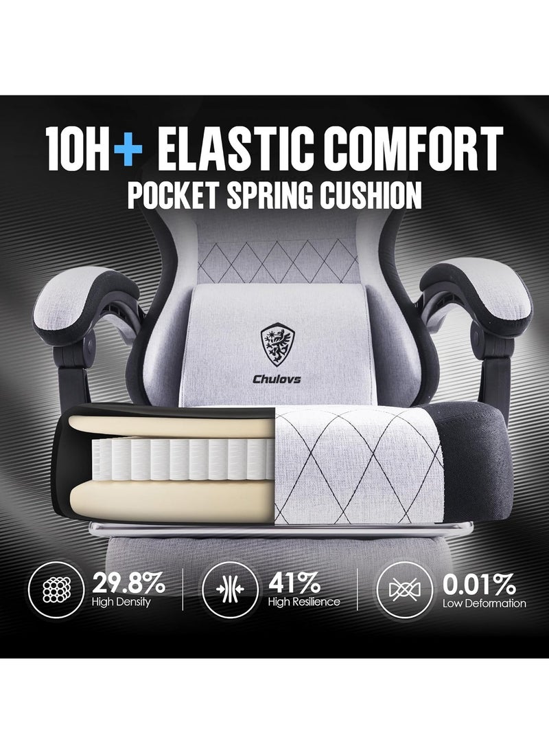 Chulovs - Chulovs Gaming Chair, featuring a Spring-Loaded Fabric Seat, Ergonomic High-Back Design with Foot Rest for Adults, and Lumbar Support, Pivots for Optimal Comfort in Office & Gaming Settings - Image 1