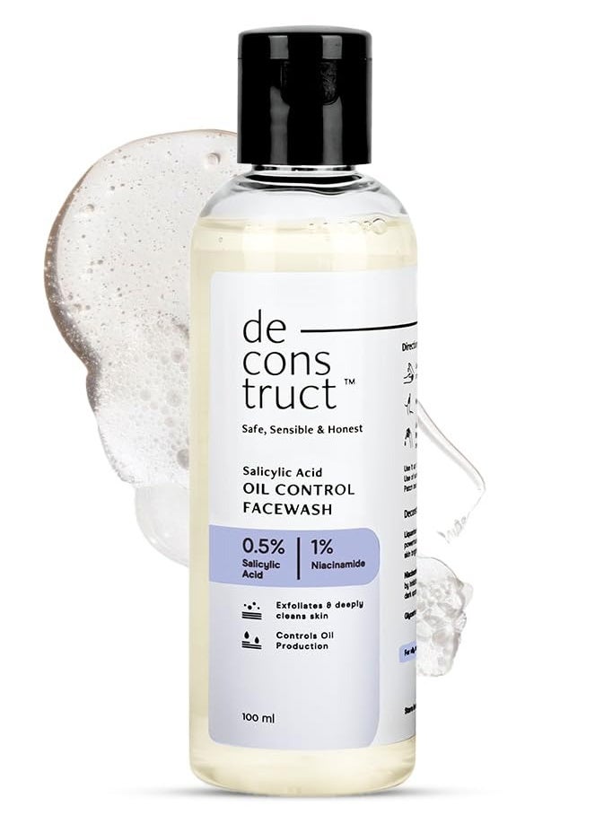 Deconstruct Salicylic Acid Oil Control Face Wash | 0.5% Salicylic Acid + 1% Niacinamide | For Oily, Acne & Pimple Prone Skin | Acne Reducing Face Wash | Oil Control | 100ml  - Image 1