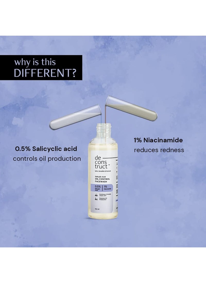 Deconstruct Salicylic Acid Oil Control Face Wash | 0.5% Salicylic Acid + 1% Niacinamide | For Oily, Acne & Pimple Prone Skin | Acne Reducing Face Wash | Oil Control | 100ml  - Image 2