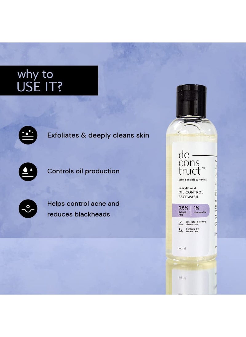 Deconstruct Salicylic Acid Oil Control Face Wash | 0.5% Salicylic Acid + 1% Niacinamide | For Oily, Acne & Pimple Prone Skin | Acne Reducing Face Wash | Oil Control | 100ml  - Image 4