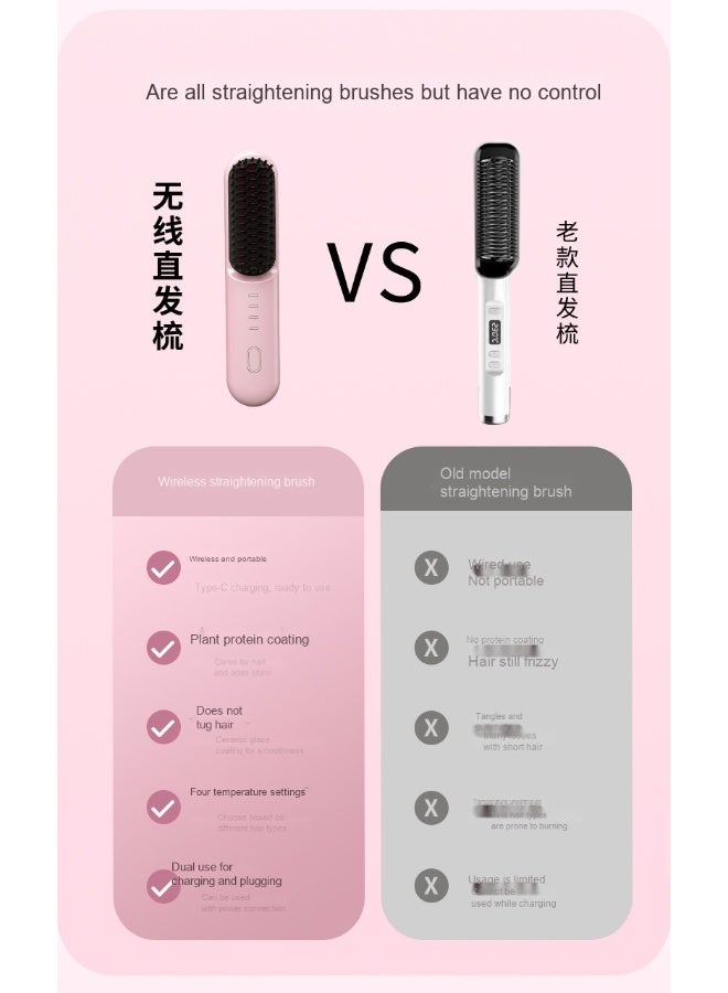 Portable Wireless Negative Ion Hair Straightening Brush, Rechargeable Cordless Flat Iron, Mini Straightening Comb for Travel, 2-in-1 Hair Straightener and Curling Wand. - Image 4