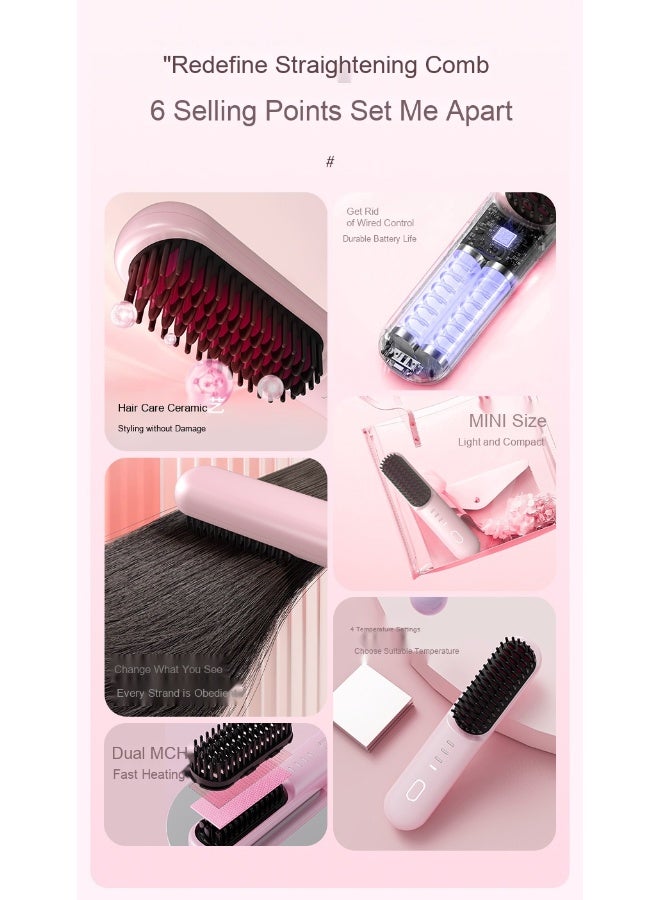 Portable Wireless Negative Ion Hair Straightening Brush, Rechargeable Cordless Flat Iron, Mini Straightening Comb for Travel, 2-in-1 Hair Straightener and Curling Wand. - Image 3