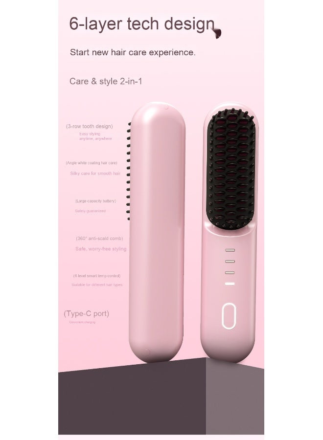 Portable Wireless Negative Ion Hair Straightening Brush, Rechargeable Cordless Flat Iron, Mini Straightening Comb for Travel, 2-in-1 Hair Straightener and Curling Wand. - Image 5