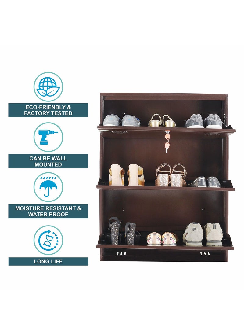 SHANDAR SF SHANDAR SF 3 Door 28 Inches Wide Wall Mounted Metal Shoe Rack Organizer Chappals Slippers Stand Holds 9 Pairs Footwear 03 Door 28 IN Brown  - Image 4