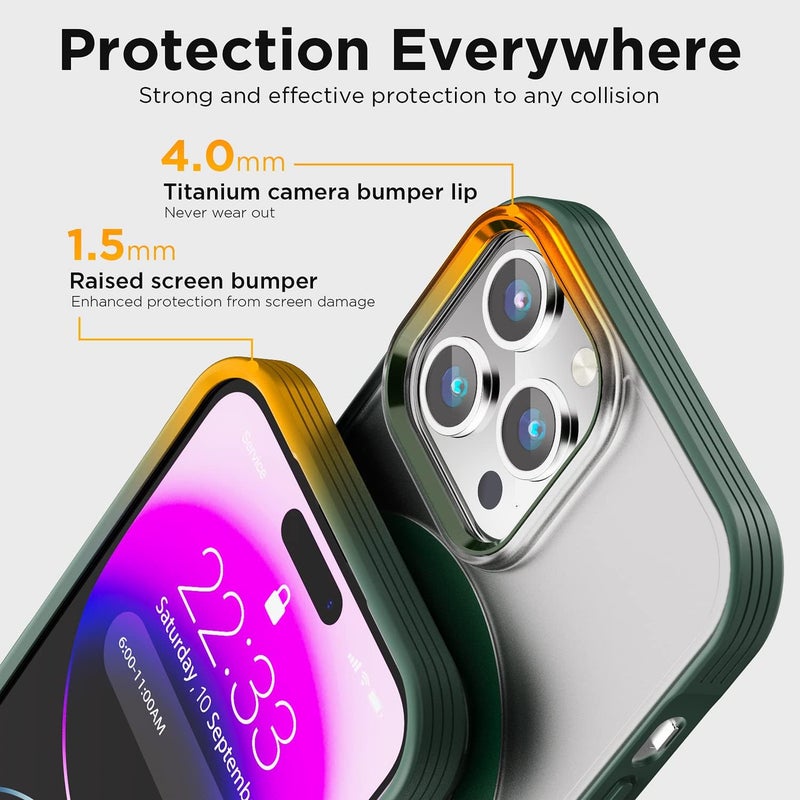 SUCGLES Magnetic Bumper Case for iPhone 14 Pro Case with MagSafe, [Strong Magnet] [12FT Military Grade Protection] Slim Translucent Matte Mag Safe Phone Cover for (Apple 14pro, Frosted Alpine Green) - Image 5