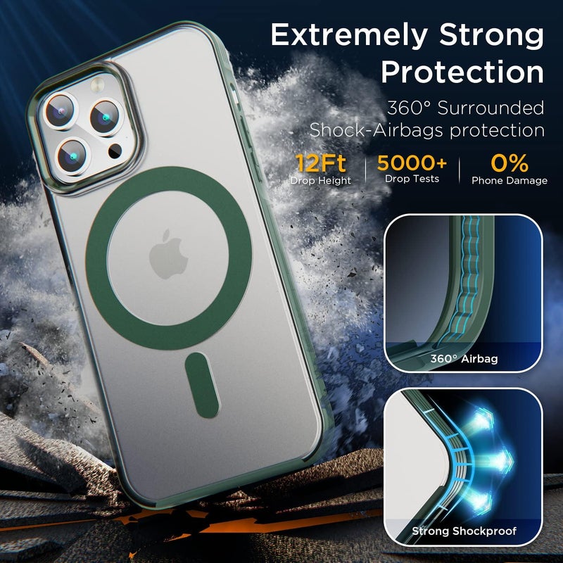 SUCGLES Magnetic Bumper Case for iPhone 14 Pro Case with MagSafe, [Strong Magnet] [12FT Military Grade Protection] Slim Translucent Matte Mag Safe Phone Cover for (Apple 14pro, Frosted Alpine Green) - Image 2
