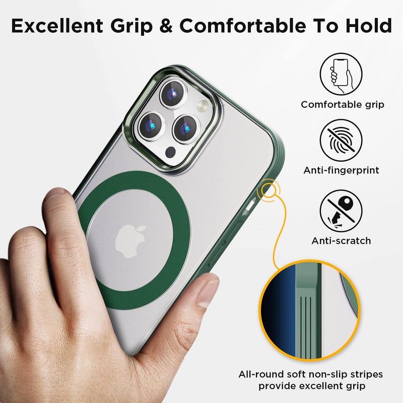SUCGLES Magnetic Bumper Case for iPhone 14 Pro Case with MagSafe, [Strong Magnet] [12FT Military Grade Protection] Slim Translucent Matte Mag Safe Phone Cover for (Apple 14pro, Frosted Alpine Green) - Image 4