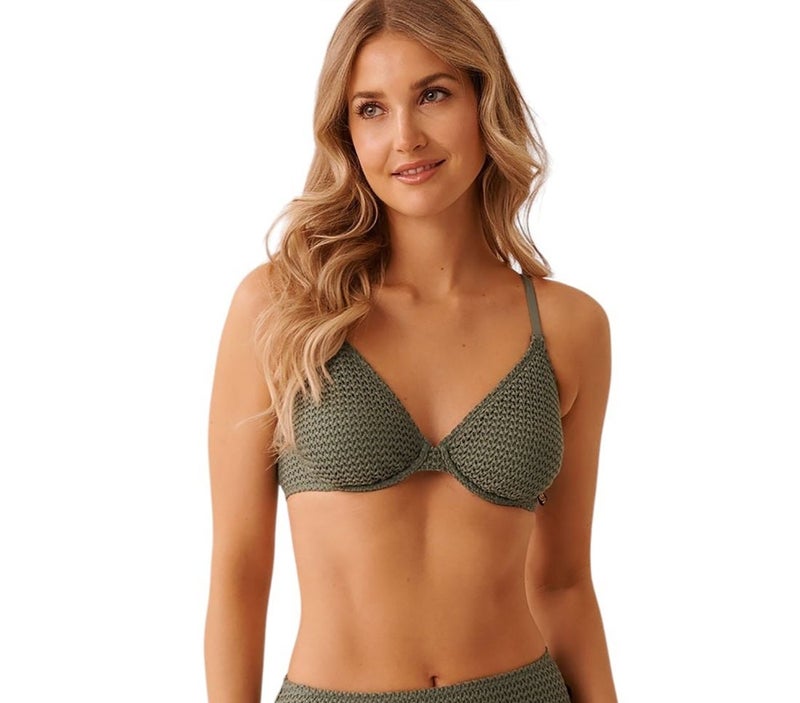La Vie en Rose EARTHY GREEN Crochet Plunge Bikini Top - Image 1