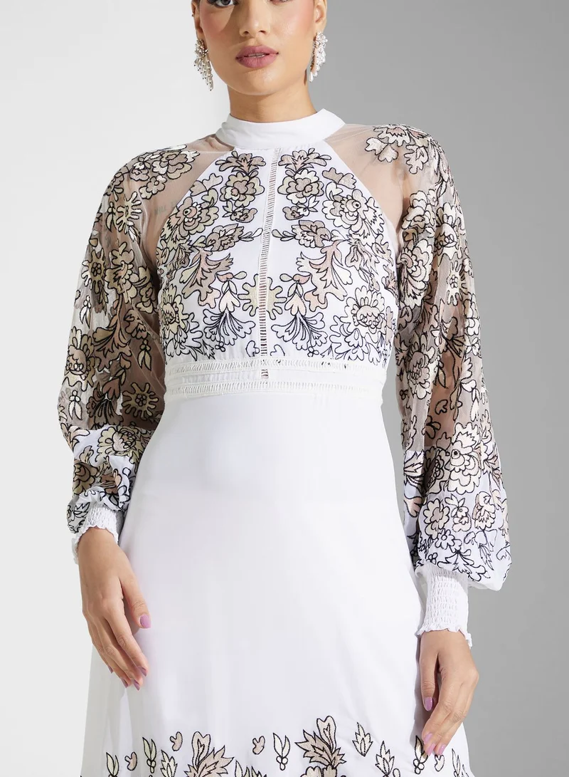 Frock and Frill Floral Overlay Midi Dress