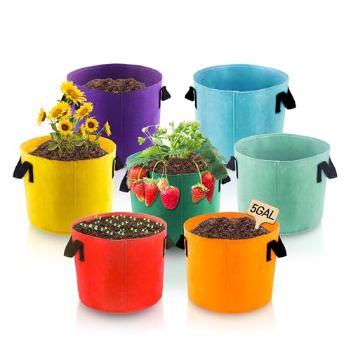 Biotolot 5Gallon Fabric Grow Bags 7 Pack of Mix Colors with Handles for Potato Tomato Flower and Vegetables - Image 1