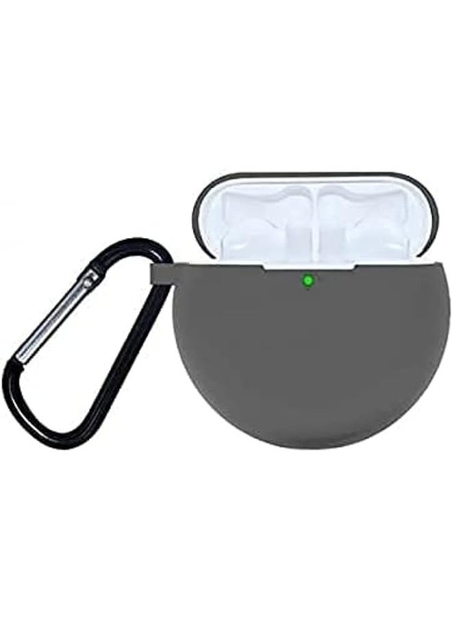 ELTRAZONE Silicone Case Cover for Huawei FreeBuds 3 with Carabiner, Anti-Shock Full Protection, Charging Port Accessibility - Grey  - Image 1