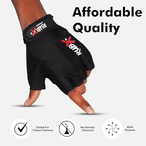 RUBX Gym Gloves for Men & Women – Half Finger Workout Gloves for Weightlifting, Training, Fitness,Biking,Hand Protection & Grip Strength – Gym Accessories (Grey & Black Size-L) - Image 3