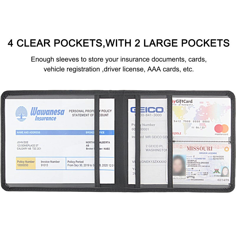 LumiMokki Car Registration and Insurance Holder, Leather Registration and Insurance Card Holder, Vehicle Glove Box Organizer - For Documents, Cards, License (Black) - Image 4