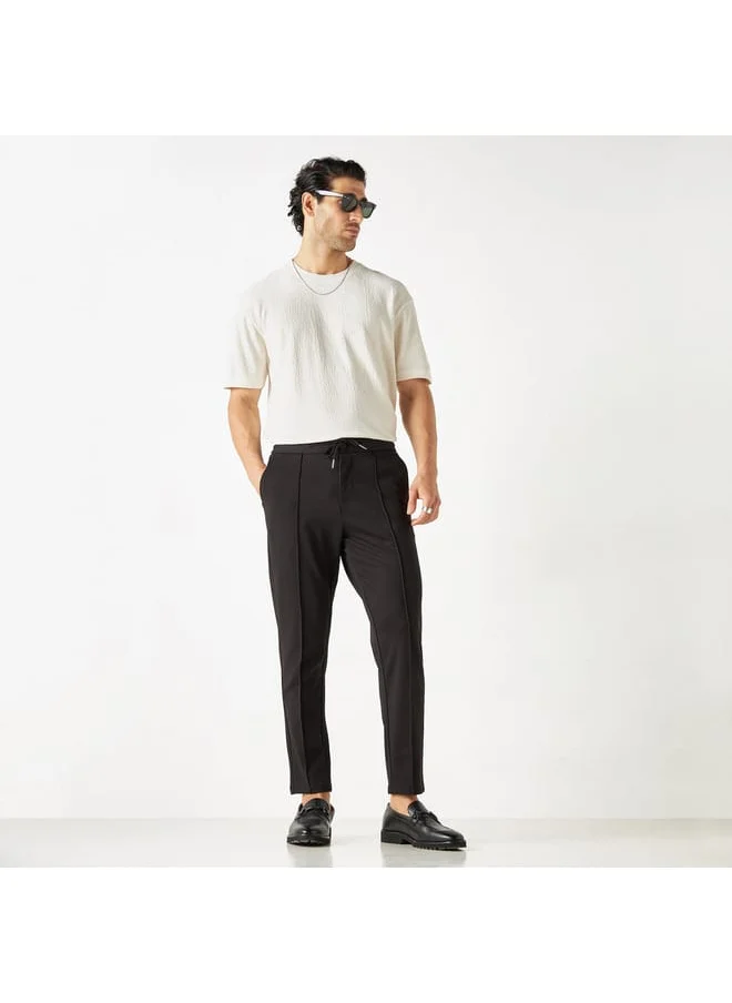 Iconic Iconic Textured Crew Neck T-shirt with Short Sleeves