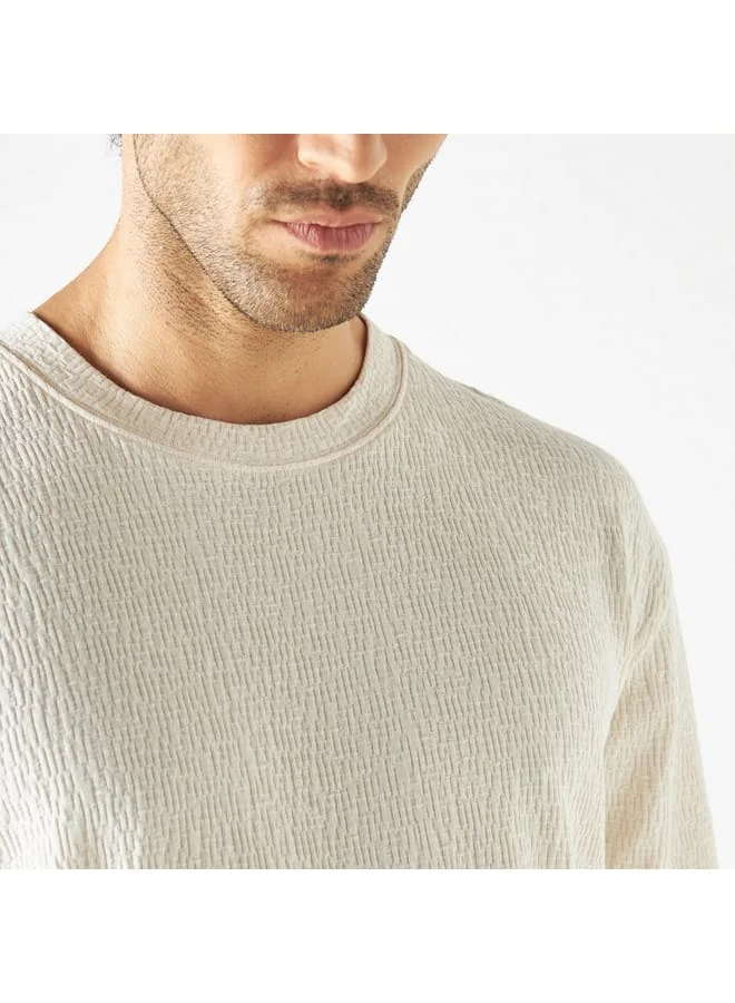 Iconic Iconic Textured Crew Neck T-shirt with Short Sleeves