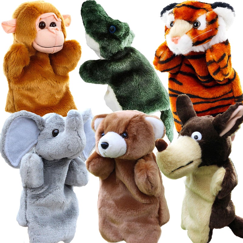 RIY Hand Puppets for Kids  Forest Friend Animals Educational Puppet Set of 6Bear Elephant Wolf Tiger Monkey Crocodile - Image 2