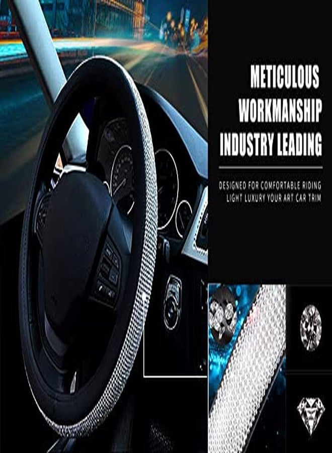 acdiac Full Sparkly Rhinestone car Steering Wheel Cover Universal Leather Steering Wheel Cover Auto Car Styling Interior Decor Accessories (Black leather+White diamond) - Image 3