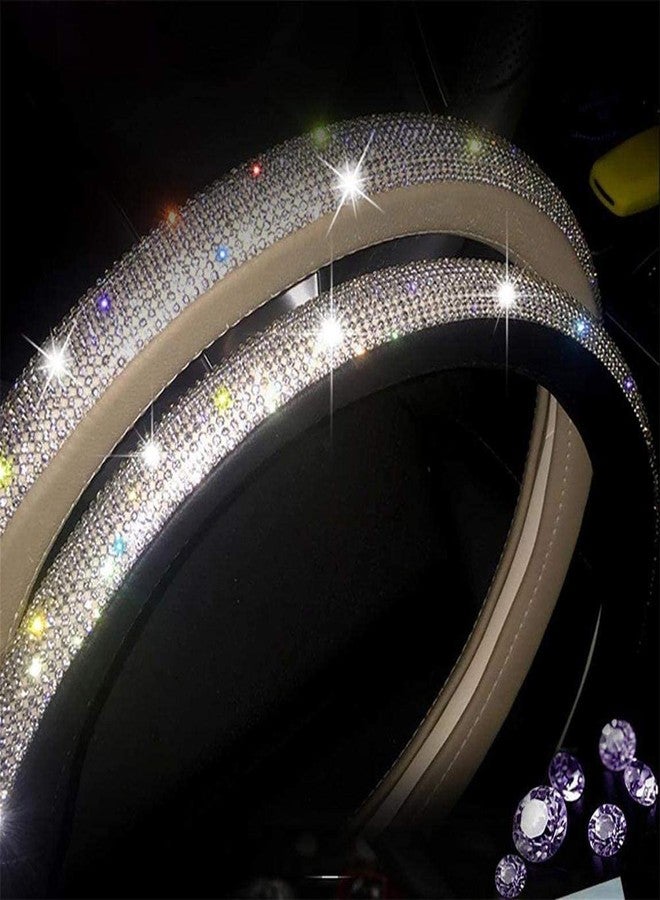 acdiac Full Sparkly Rhinestone car Steering Wheel Cover Universal Leather Steering Wheel Cover Auto Car Styling Interior Decor Accessories (Black leather+White diamond) - Image 5