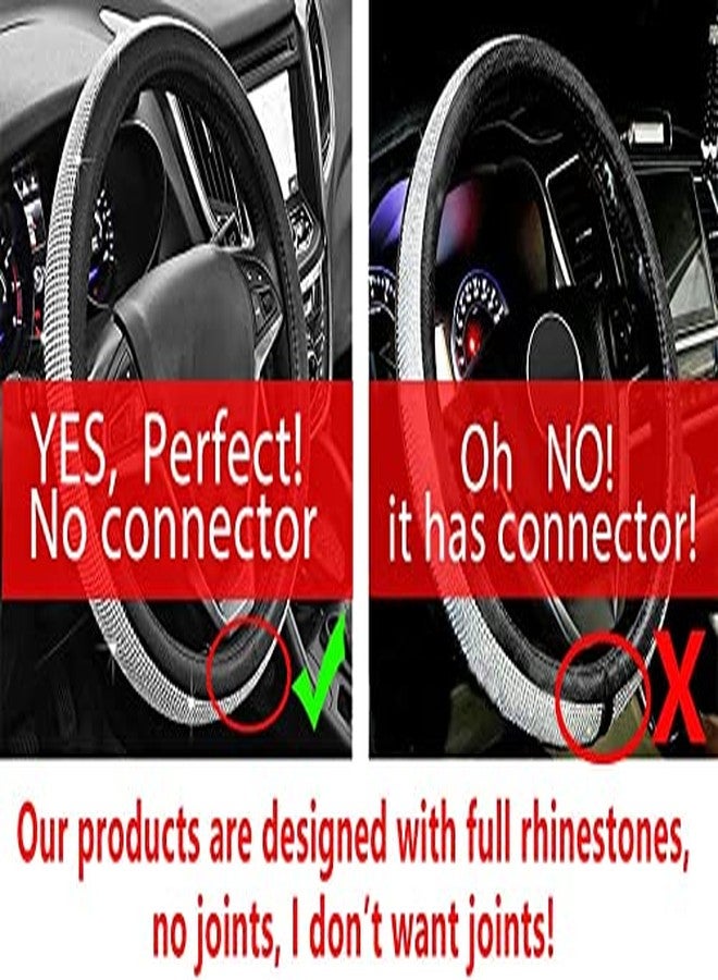 acdiac Full Sparkly Rhinestone car Steering Wheel Cover Universal Leather Steering Wheel Cover Auto Car Styling Interior Decor Accessories (Black leather+White diamond) - Image 2