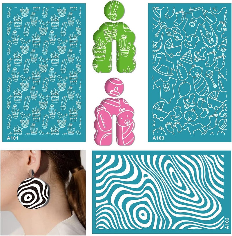 Clay Stencils Flower Styles No-Adhesive Silk Screen Printing Transfer for Earring Making Silkscreen Print Tool - Image 2
