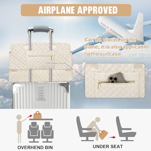 Attmu Extra Large Travel Duffel Bag, Weekender Bags for Women with Shoe Compartment, Personal Item Travel Bag with Wet Pocket for Carry On Overnight, Gym, Airplanes and Hospital Bag Beige - Image 5