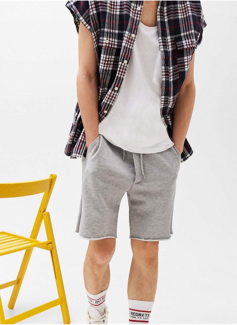 LOUD UNIVERSE Men's Grey Cotton Bermuda Shorts – Elastic Waistband with Drawstring, Diagonal Pockets, Running & Leisure Gym Shorts  - Image 2