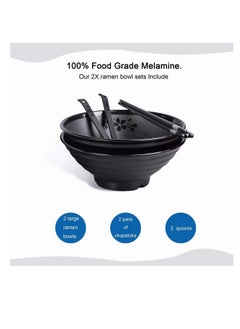 Y&D Melamine Ramen Bowl Set 41oz Japanese Style Soup Bowls with Chopsticks and Spoons for NoodlesSoba Udon 2 Sets (8.8 inchBlack)  - Image 3