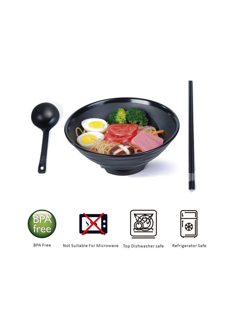 واي آند دي Melamine Ramen Bowl Set, 41oz Japanese Style Soup Bowls with Chopsticks and Spoons, for Noodles,Soba, Udon, 2 Sets (8.8 inch,Black) - Image 2