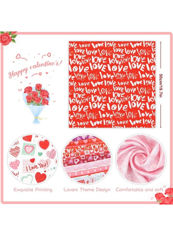 Geluode Valentine's Day Fabric,8 PCS 8 Designs Cotton Sewing Fabric Squares, Love Heart Floral Fat Quarters Quilting Fabric Bundles Material for Valentine's Day Wedding Decorative Sewing DIY Fabric Crafts - Image 3