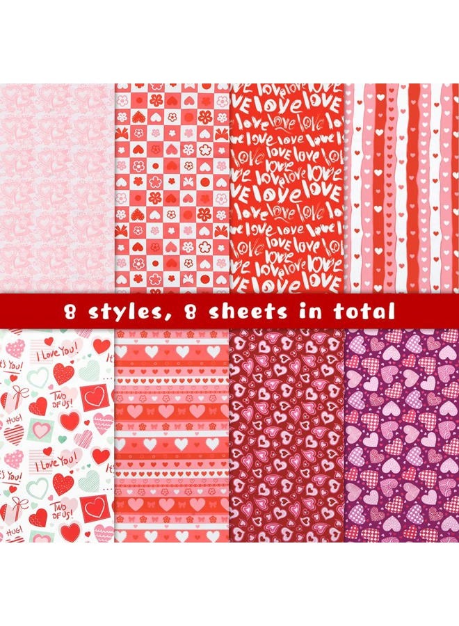 Geluode Valentine's Day Fabric,8 PCS 8 Designs Cotton Sewing Fabric Squares, Love Heart Floral Fat Quarters Quilting Fabric Bundles Material for Valentine's Day Wedding Decorative Sewing DIY Fabric Crafts - Image 2