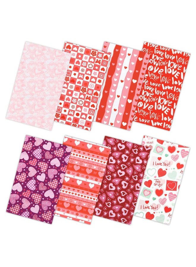 Geluode Valentine's Day Fabric,8 PCS 8 Designs Cotton Sewing Fabric Squares, Love Heart Floral Fat Quarters Quilting Fabric Bundles Material for Valentine's Day Wedding Decorative Sewing DIY Fabric Crafts - Image 1