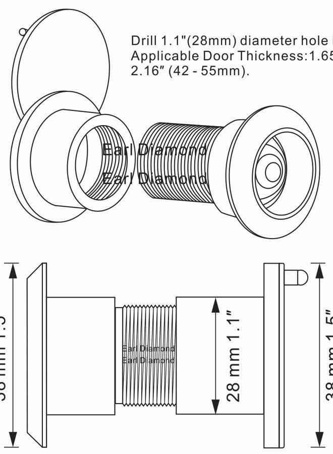 Earl Diamond 220 Degree Large Door Viewer Security Peek Peephole for Home Office Hotel Heavy Duty Rotating Brass Cover (Modern Black) - Image 2