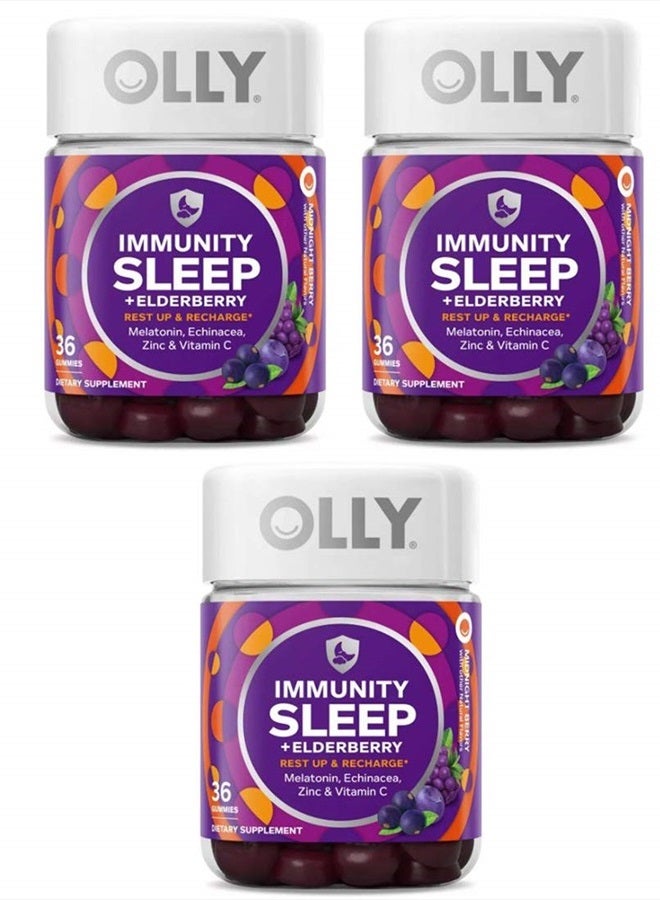 OLLY Immunity Sleep + Elderberry Gummy! 36 Gummies Midnight Berry Flavor! Formulated with Melatonin, chinacea, Vitamin C & Zinc! Supports Restful Sleep and Immune System! Choose Your Pack! (3 Pack) - Image 1