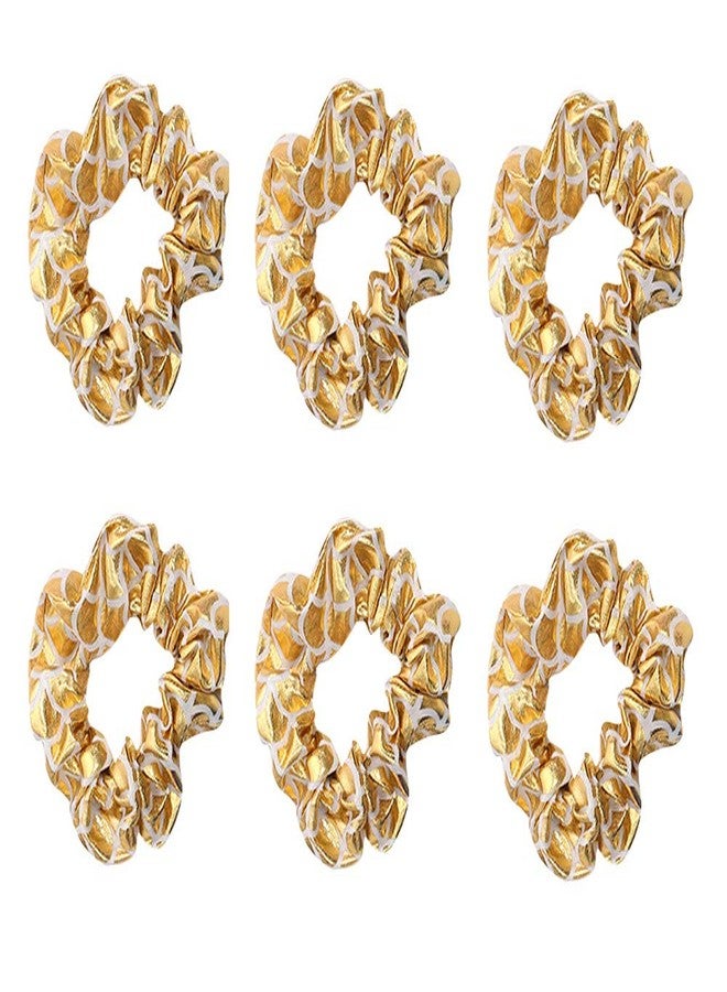 KINFENE 6 Pcs Hologram Metallic Gold or Silver Color Hair Scrunchies Shiny Hair Bobbles Elastics Ponytail Holders Hair Wrist Ties Bands Scrunchies for Show Gym Dance Party Club Girl Students (Gold) - Image 1