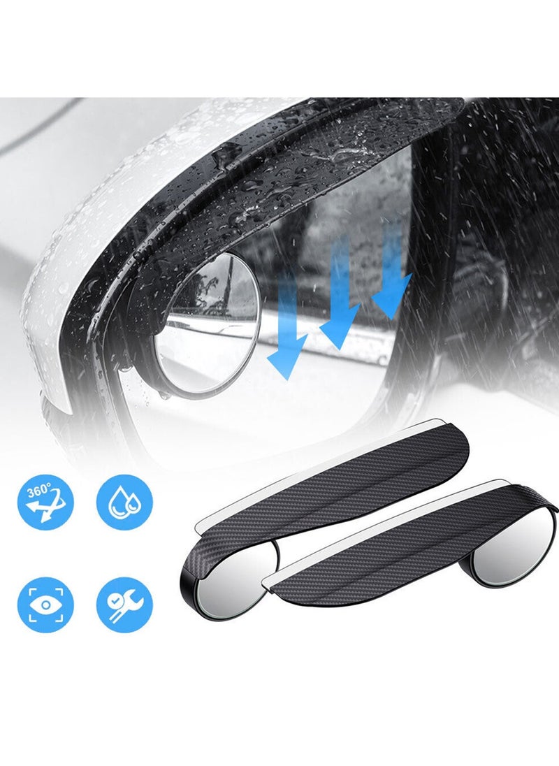 2 PCS Car Rearview Mirror Rain Eyebrow Blind Spot Mirror, Integrated Reversing Auxiliary Mirror Carbon Fiber Pattern Clear Vision 360-degree Adjustable Rain Eyebrow Accessory