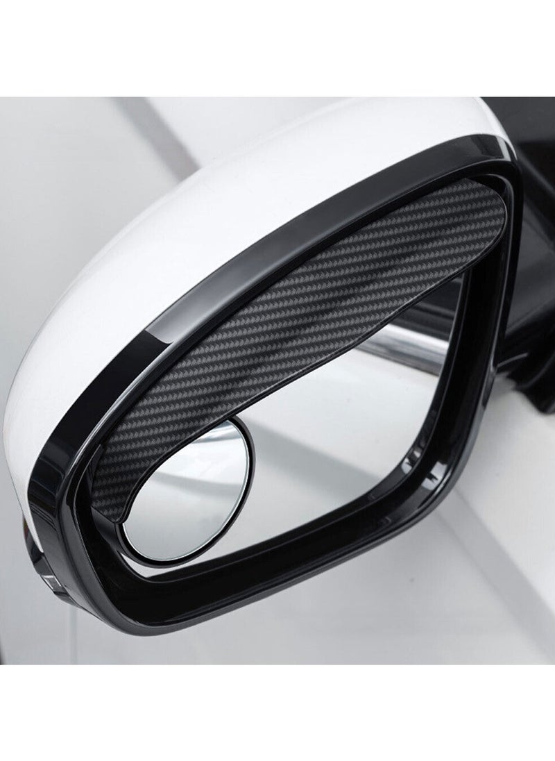 2 PCS Car Rearview Mirror Rain Eyebrow Blind Spot Mirror, Integrated Reversing Auxiliary Mirror Carbon Fiber Pattern Clear Vision 360-degree Adjustable Rain Eyebrow Accessory