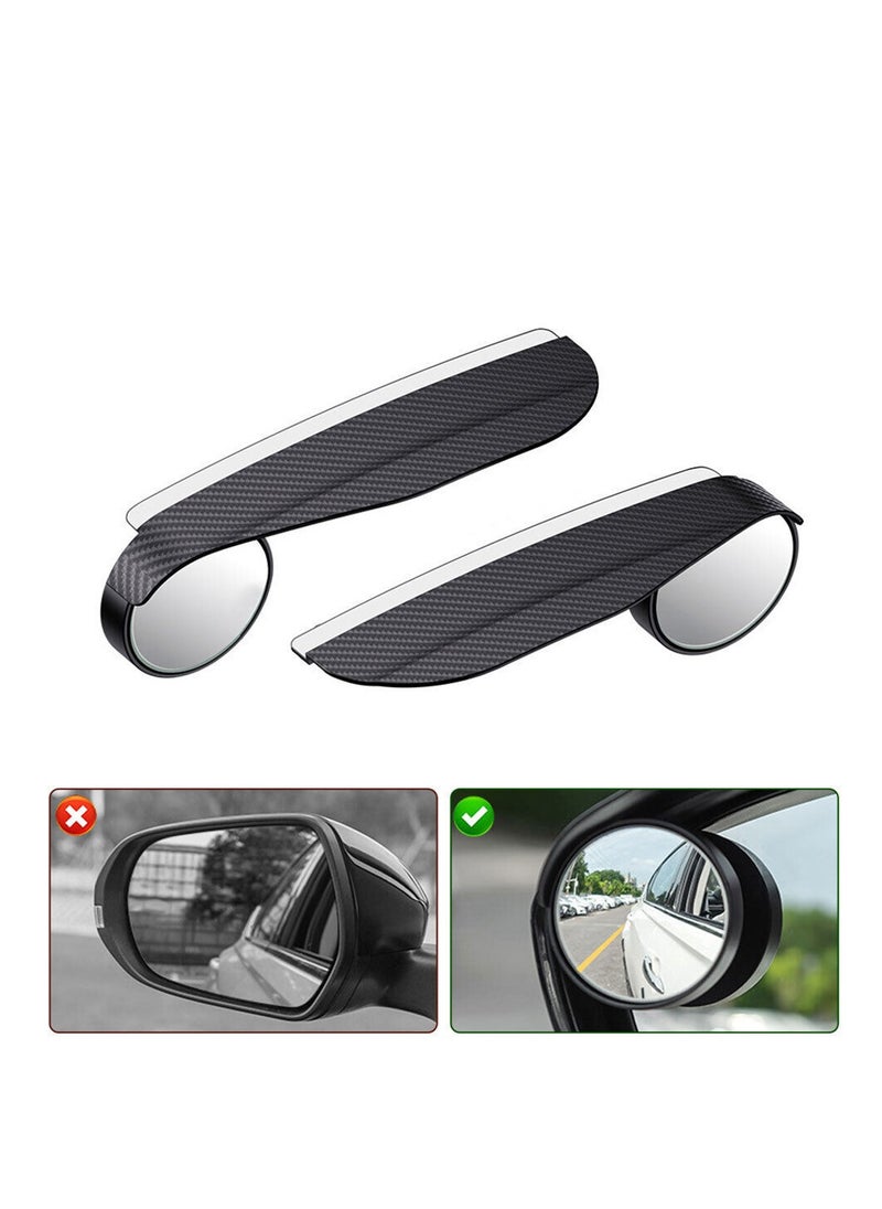 2 PCS Car Rearview Mirror Rain Eyebrow Blind Spot Mirror, Integrated Reversing Auxiliary Mirror Carbon Fiber Pattern Clear Vision 360-degree Adjustable Rain Eyebrow Accessory