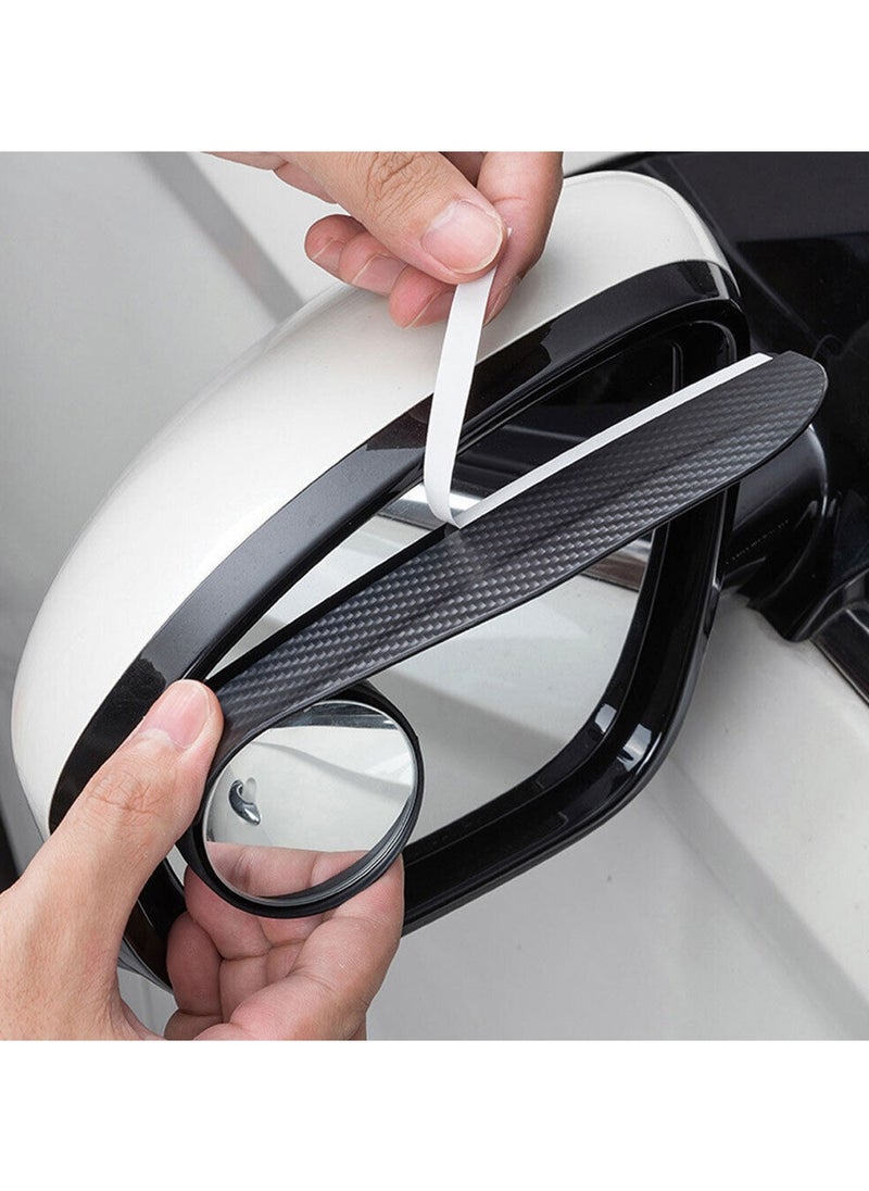 2 PCS Car Rearview Mirror Rain Eyebrow Blind Spot Mirror, Integrated Reversing Auxiliary Mirror Carbon Fiber Pattern Clear Vision 360-degree Adjustable Rain Eyebrow Accessory