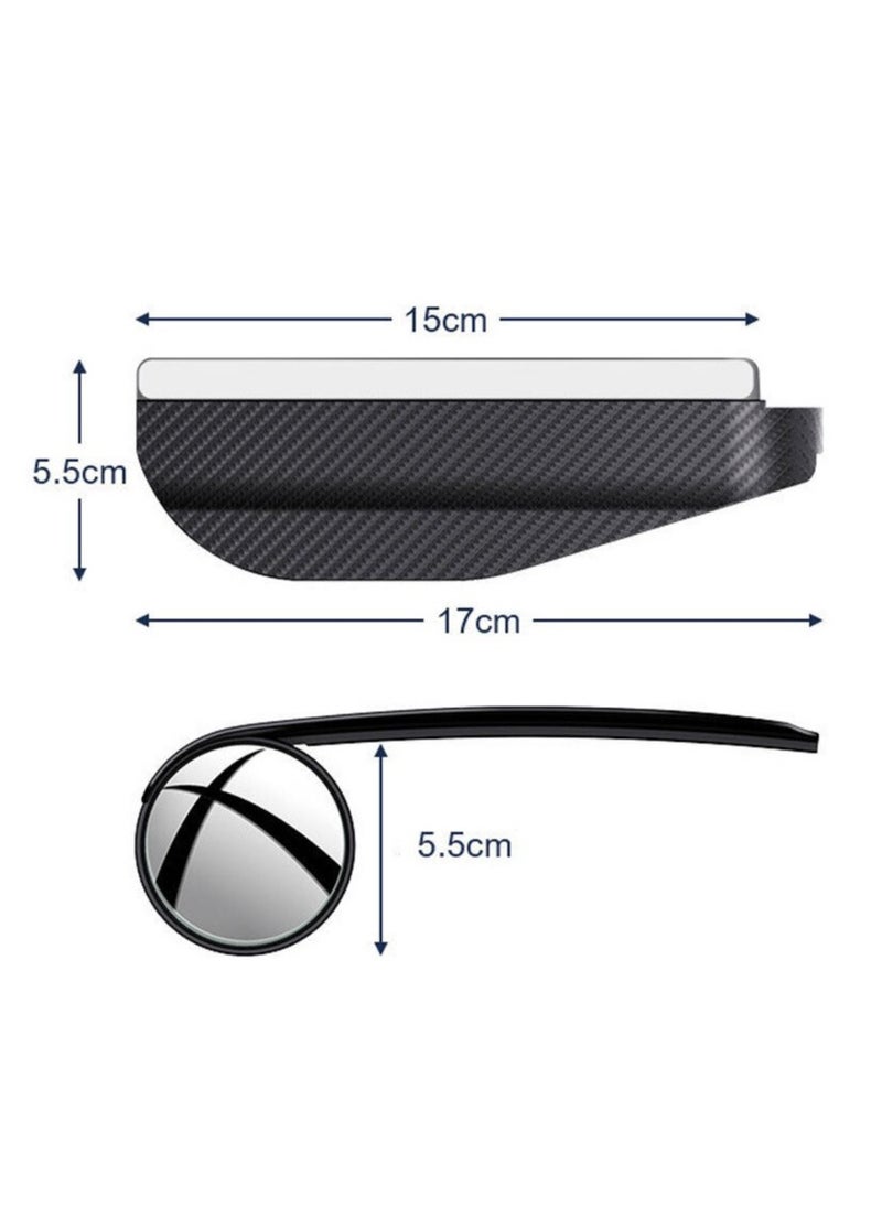 2 PCS Car Rearview Mirror Rain Eyebrow Blind Spot Mirror, Integrated Reversing Auxiliary Mirror Carbon Fiber Pattern Clear Vision 360-degree Adjustable Rain Eyebrow Accessory